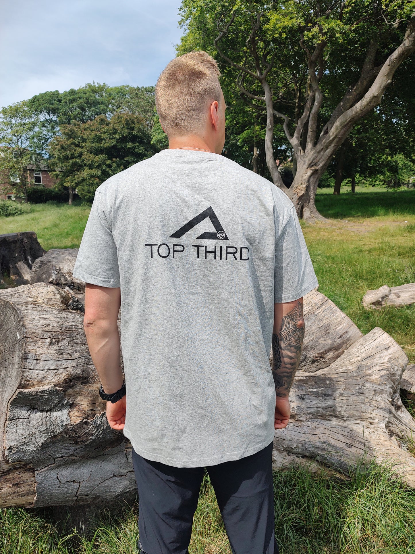 TOP THIRD Over Sized T Shirt Heather Grey with Black Logo